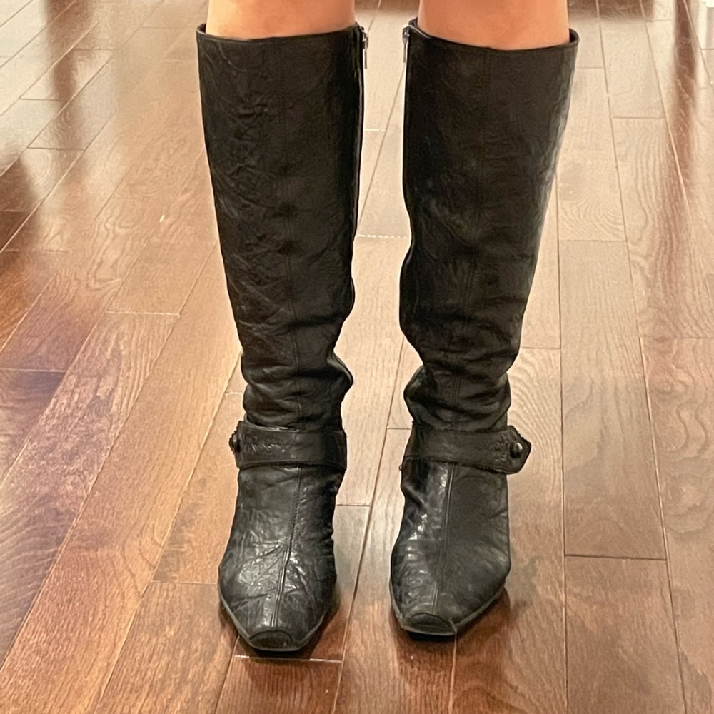 Hispanitas black leather boots women size 9